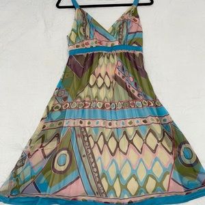 NWOT! Sue Wong Pink Blue Spaghetti Strap, lightly Padded, 100% Silk Lined